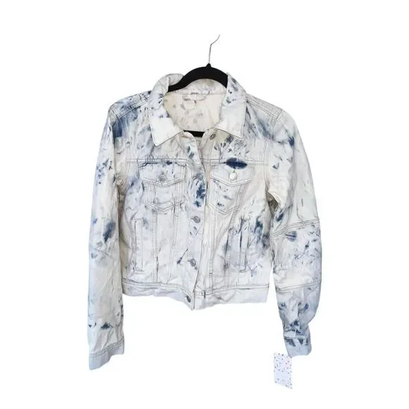 Free People woman’s XS Rumors Jones Tie Dye acid wash Blue Denim Jean Jacket - Picture 2 of 8